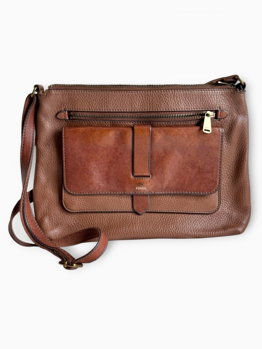 Fossil Kinley Large Crossbody Brown Pebbled Leather Bag